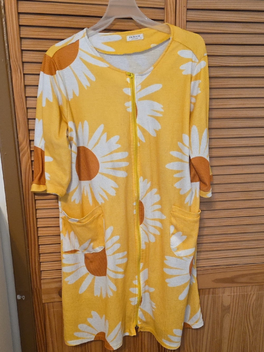 Ekouaer Yellow Daisy Zip-Front Lounge Robe